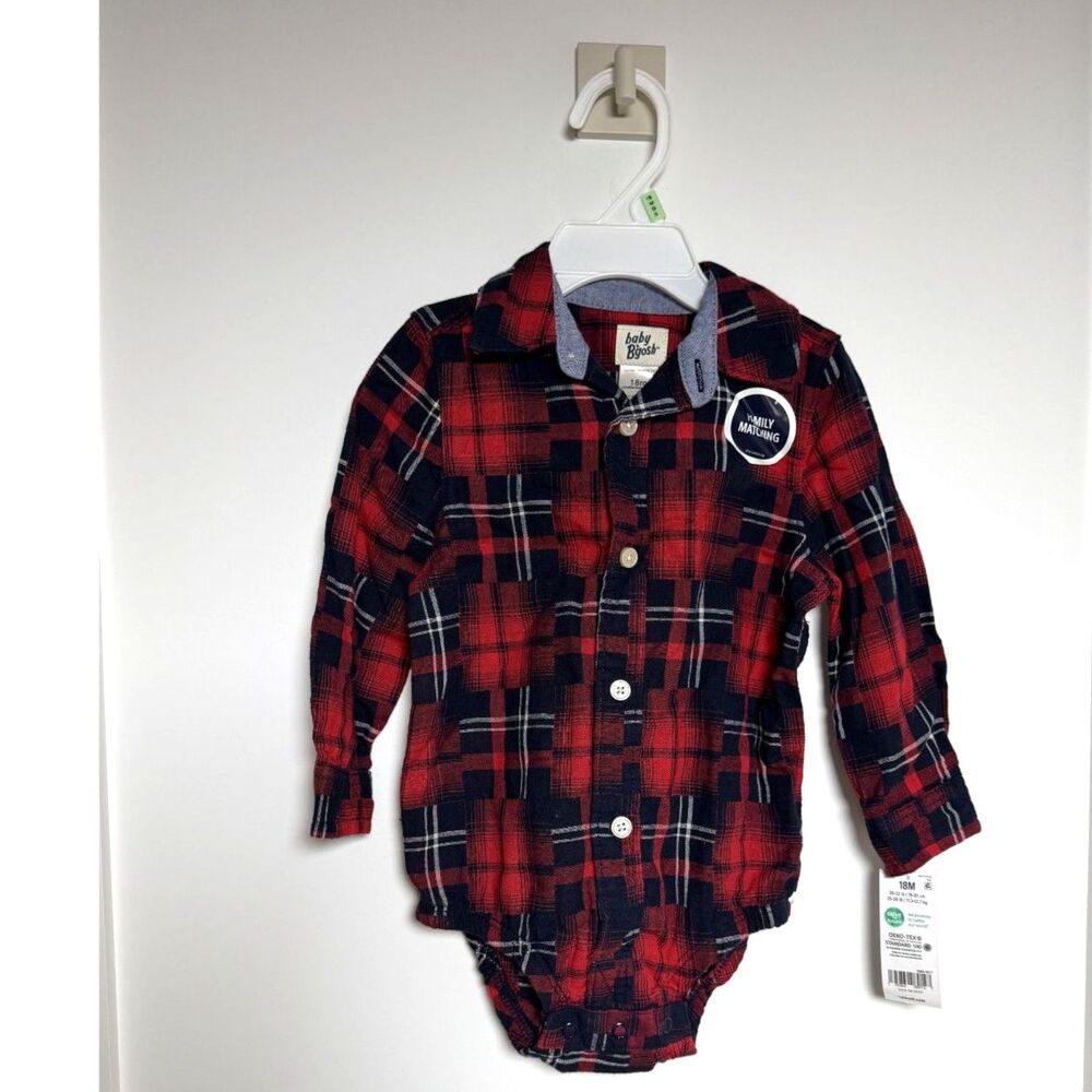 NWT OshKosh B'gosh Baby Boys Plaid Woven Bodysuit Onesie 18M